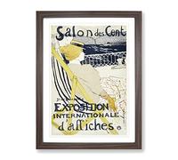 Salon Des Cent By Henri De Toulouse Lautrec Classic Painting Framed Print | A2 Walnut Framed Wall Art | Ready to Hang | Classic Historical Picture | Living Room Bedroom Lounge Office