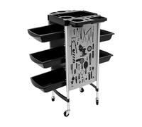 Salon Hairdressing Trolley with 5 Pull-Out Drawers & Foldable Top Tray, 360° Mobile 36x90cm Black 6-Tier PP & Stainless Steel Beauty Storage Cart for Spa Barber