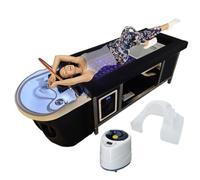 Salon Head Spa Bed, Professional Massage Shampoo Bed with Steaming Water & Back Moxibustion, Japanese Headspa Equipment with Foot Bath for Beauty Spa Barber Shops