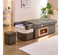 Salon Massage Shampoo Bed, Romantic Head SPA Bed with LED Light & Storage Space, Olive Green