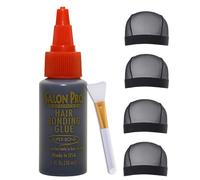 Salon Pro Hair Bonding Glue, Black, 30 ml (Pack of 1) + Silicone Face Mask Brush + 4-Pack Black Wig Caps - Hair Bonding Glue for Lace Wigs, Weaves & Eyelashes - Set for Salon & Home Use