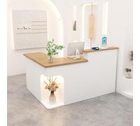 Salon Reception Desk 240cm White Counter Table with Drawers & Open Shelves Perfect for Hair Salons Beauty Spas Modern Design Functional Storage