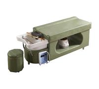 Salon Shampoo Backwash Unit with White Porcelain Bowl, Multifunctional Thai Massage Water Cycle Shampoo Bed, Green
