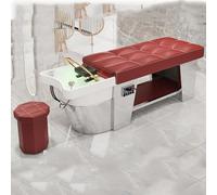 Salon Shampoo Station Premium Thai Shampoo Bowl & Chair Set with Comfortable Headrest, Water Circulation Massage Table, Red