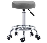 Salon Stool Grey PU Leather Round 42x42x64cm Steel Frame Foam Seat 110kg Wheels