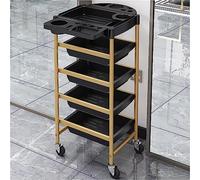 Salon Trolley 5 Layers of Rolling Carts Hair Dryer Fixed Rack Multi-functional Foldable Top Tray Storage Cart Multi-layer Storage Strong Load-bearing Tool Cart Storage Rack, Gold