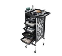 Salon Trolley with 5 Drawers, Rolling Salon Storage Cart with Storage Case Platform Hairdressing Cart with Wheels Beauty Utility Cart for Spa Salon Home Kitchen Use (Black)
