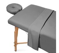 Saloniture 3-Piece Flannel Massage Table Sheet Set - Soft Cotton Facial Bed Cover - Includes Flat and Fitted Sheets with Face Cradle Cover - Gray