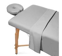 Saloniture 3-Piece Flannel Massage Table Sheet Set - Soft Cotton Facial Bed Cover - Includes Flat and Fitted Sheets with Face Cradle Cover - Light Gray