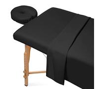 Saloniture 3-Piece Microfiber Massage Table Sheet Set - Premium Facial Bed Cover - Includes Flat and Fitted Sheets with Face Cradle Cover - Black