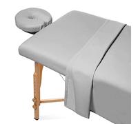 Saloniture 3-Piece Microfiber Massage Table Sheet Set - Premium Facial Bed Cover - Includes Flat and Fitted Sheets with Face Cradle Cover - Light Gray