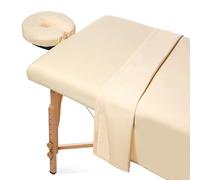 Saloniture 3-Piece Microfiber Massage Table Sheet Set - Premium Facial Bed Cover - Includes Flat and Fitted Sheets with Face Cradle Cover - Natural