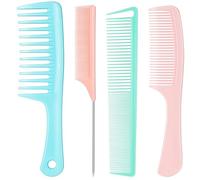 SALONSILK Dopamine Colorful 4PCS Professional Comb Set, Wide Tooth Rat Tail Fine Tooth Hair Combs, Braiding Cutting Barber Styling Curly Parting Set for Men and Women