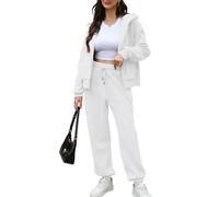 Saloogoe Womens 2 Piece Outfits Lounge Hoodie Sweatsuit Sets, Classic White, Small