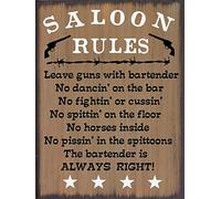 Saloon Rules Western Primitive Country Rustic Retro Shabby Chic Metal Tin Sign Garage Vintage Garden House Wall Decor 12X8 Inch