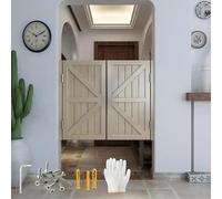 Saloon Swinging Doors, Solid Wood Swing Cafe Doors with Hinges, Auto Close Swinging barn Door 180° Swinging Door, Two-Way Open Coffee Half Doors, W 27"~59" x H39(Natural,W130 x H90cm)