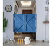 Saloon Swinging Doors, Solid Wood Swing Cafe Doors with Hinges, Auto Close Swinging barn Door 180° Swinging Door, Two-Way Open Coffee Half Doors, W 27"~59" x H39(Blue,W124 x H90cm)