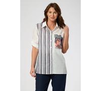 Saloos Women's Cotton Contrast Panel Stripe Button-Down Shirt in Peach | Size: 16 Saloos Peach 16