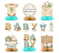 Salovio Locally Grown Baby Shower Party Honeycomb Centerpieces, 12Pcs Fall Welcome Baby Farmer Market Party Table Decoration Vegetable Theme Gender Reveal Birthday Table Topper for Baby Boys or Girls