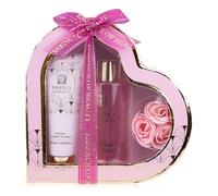 Salsa Essence of Beauty Bath Set Gift Set for Women in Heart Packaging with Body Lotion, Shower Gel and Bath Roses, 3-Piece Bath Set as Luxury Gift Idea for Women, Fragrance Rose & Cherry Blossom