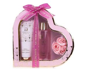 Salsa Essence of Beauty Bath Set Gift Set for Women in Heart Packaging with Body Lotion, Shower Gel and Bath Roses, 3-Piece Bath Set as Luxury Gift Idea for Women, Fragrance Rose & Cherry Blossom