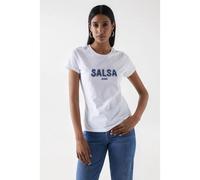 Salsa Jeans Institutional Beaded Branding Short Sleeve T-shirt White S Woman