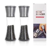 Salt and Pepper Grinder Bottles, Adjustable Coarse and Fine Salt Glass Containers, Large-Capacity Stainless Steel Reusable Manual Spice and Pepper Grinder (2pcs)