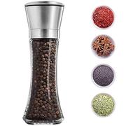 Salt and Pepper Grinder - Premium Stainless Steel Mill with Adjustable Coarseness - Glass Body with Ceramic Grinder (1PCS)