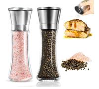 Salt and Pepper Grinder Set - 2Pack Stainless Steel Salt Manual Pepper Mills with Adjustable Coarseness for Spices and Seeds Fits in Home, Kitchen, Outdoor (No Salt and Peppercorns) - Tall
