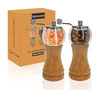 Salt and Pepper Grinder Set, 2pcs-6in Classic Hand Shake Pepper Mill or Salt Grinder, Healthy EP Materials Acrylic and Wood, Ceramic Blades Adjustable Coarse Mill.