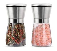Salt and Pepper Grinder Set, 2Pcs Pepper Grinder for Kitchen Salt Mill Shaker Stainless Steel and Glass Ceramic Grinder with Adjustable Coarseness, Manual Grinding Without Salt/Pepper