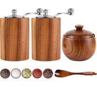 Salt and Pepper Grinder Set, Adjustable Coarseness Manual Mills, Refillable 2 Pack with Seasoning Tank