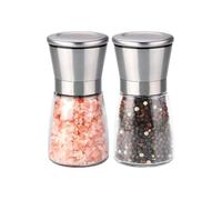 Salt and Pepper Grinder Set - Adjustable Coarseness Manual Mills with Ceramic Core - Refillable Glass & Stainless Steel Pepper and Salt Grinders [No Spices Included]