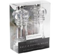 Salt and Pepper Grinder Set - Clear Plastic Head and Glass Refillable Mills for Kitchen Cooking. Refill with Table Or Himalayan Salt, Spices for Seasoning. Hand Grinder Utensil, Pack of 2