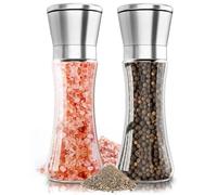 Salt and Pepper Grinder Set- GiftGem Adjustable Coarseness Coarse, Tall Glass Salt and Pepper Shakers, Kitchen Set, Kitchen Essentials （ Without Spice Content ）