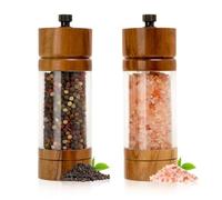 Salt and Pepper Grinder Set,Manual Salt Pepper Mills Grinders for Kitchen,Refillable and Adjustable Wooden Shakers for Pepper Salt Spices