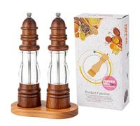 Salt and Pepper Grinder Set Manual Spice Grinders Solid Wood Lighthouse Shape Classic Retro Pepper Mills Set for Kitchen Cooking Grilling Adjustable Coarseness for Fresh Spices Corns, 2pcs-8in