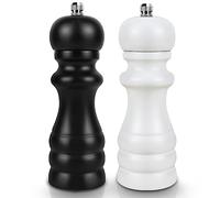Salt and Pepper Grinder Set of 2 - Elegant Black & White Wooden Salt and Pepper Mill with Adjustable Coarseness Ceramic Rotor - Refillable Manual Spice Shakers for Cooking and Baking - 16.5 cm