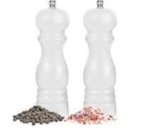 Salt and Pepper Grinder Set of 2, Refillable Pepper Mill & Salt Grinder with Adjustable Coarseness Ceramic Rotor, 6.5 inch Manual Wooden Spice Grinding Shaker, for Sea Salt Peppercorns Chilli, White
