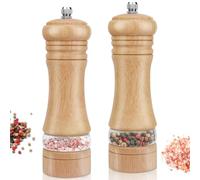 Salt and Pepper Grinder Set of 2, Wooden Salt and Pepper Mill with Adjustable Coarseness Ceramic Rotor & Acrylic Window, Manual Spice Grinders Refillable Salt Shaker for Sea Salt/Chili/Sesame,6.5 Inch