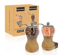 Salt and Pepper Grinder Set Pepper Mill, 2PCS 5in Classical Hand Salt and Pepper Grinder Set, Manual salt grinder Wood, Ep Material Acrylic, Ceramic Blades with Strong Adjustable Ceramic Grinders Set.