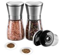 Salt and Pepper Grinder Set, Refillable and Adjustable Coarseness Manual Pepper Mill, Professional Grinder for Spices and Seeds, Fits in Home, Kitchen, Outdoor (2 Packs)