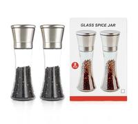 Salt and Pepper Grinder Set, Refillable Pepper Grinder Reusable Manual Adjustable Coarse and Fine Salt Glass Containers Spice (2)