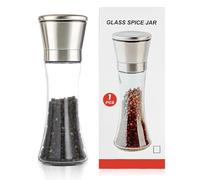 Salt and Pepper Grinder Set, Refillable Pepper Grinder Reusable Manual Adjustable Coarse and Fine Salt Glass Containers Spice (1)