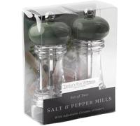 Salt and Pepper Grinder Set - Sage Plastic Head and Glass Refillable Mills for Kitchen Cooking. Refill with Table Or Himalayan Salt, Spices for Seasoning. Hand Grinder Utensil, Pack of 2