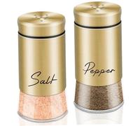 Salt and Pepper Grinder Set, Salt and Pepper Shakers Set 150ml Glass Salt and Pepper Shakers with Stainless Steel Lids Refillable Spice Shaker Accessories for Kitchen,Gold