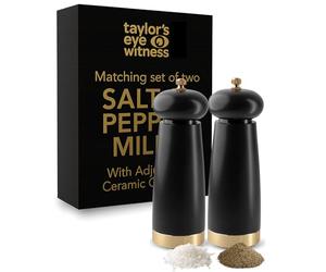 Salt and Pepper Grinder Set - Satin Black Refillable Mills for Kitchen Cooking. Refill with Table Or Himalayan Salt, Spices for Seasoning. Hand Grinder Utensil, Pack of 2