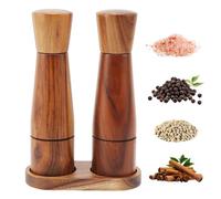 Salt and Pepper Grinder Set Set of 2 Wooden Pepper Mills with Tray Adjustable Coarseness Spice Grinder Refillable Salt& Pepper Mills for Home Kitchen