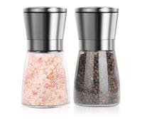 Salt and Pepper Grinder Set Stainless Steel Salt and Pepper Shakers Refillable Manual Spice Mill Pepper Grinder with Adjustable Coarseness (Without Spice Content, 2 Pack)