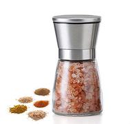 Salt and Pepper Grinder Short Size - Black Pepper,Herb Shakers Mill Refillable Manual - Stainless Steel Lid - Adjustable Coarseness - Glass Material- Fits in Home,Kitchen,Barbecue